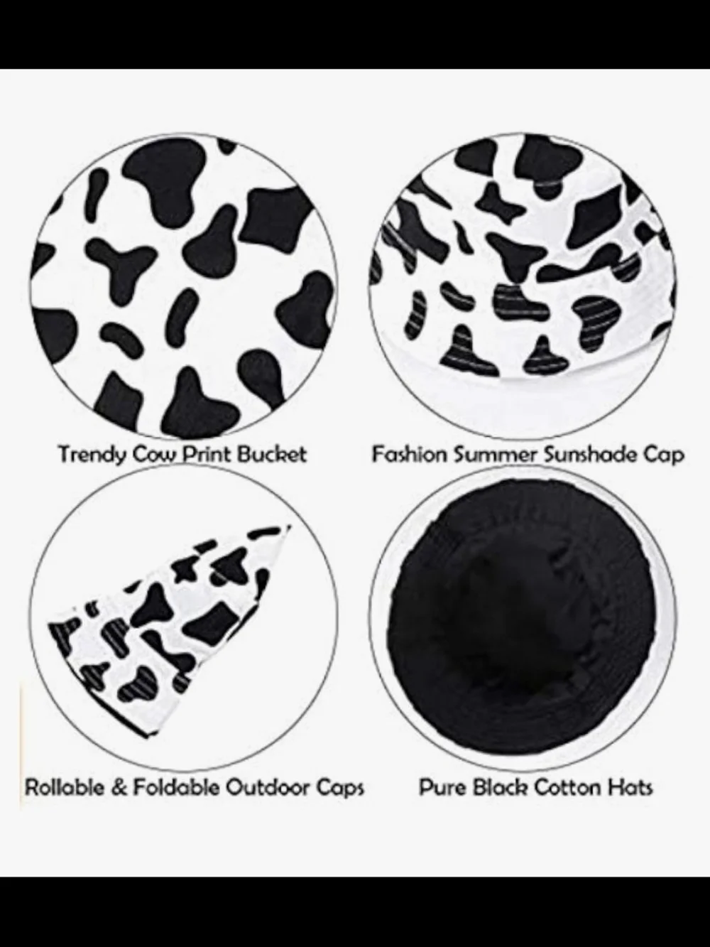 Cow Print Reversible Bucket Hat - Black & White Unisex